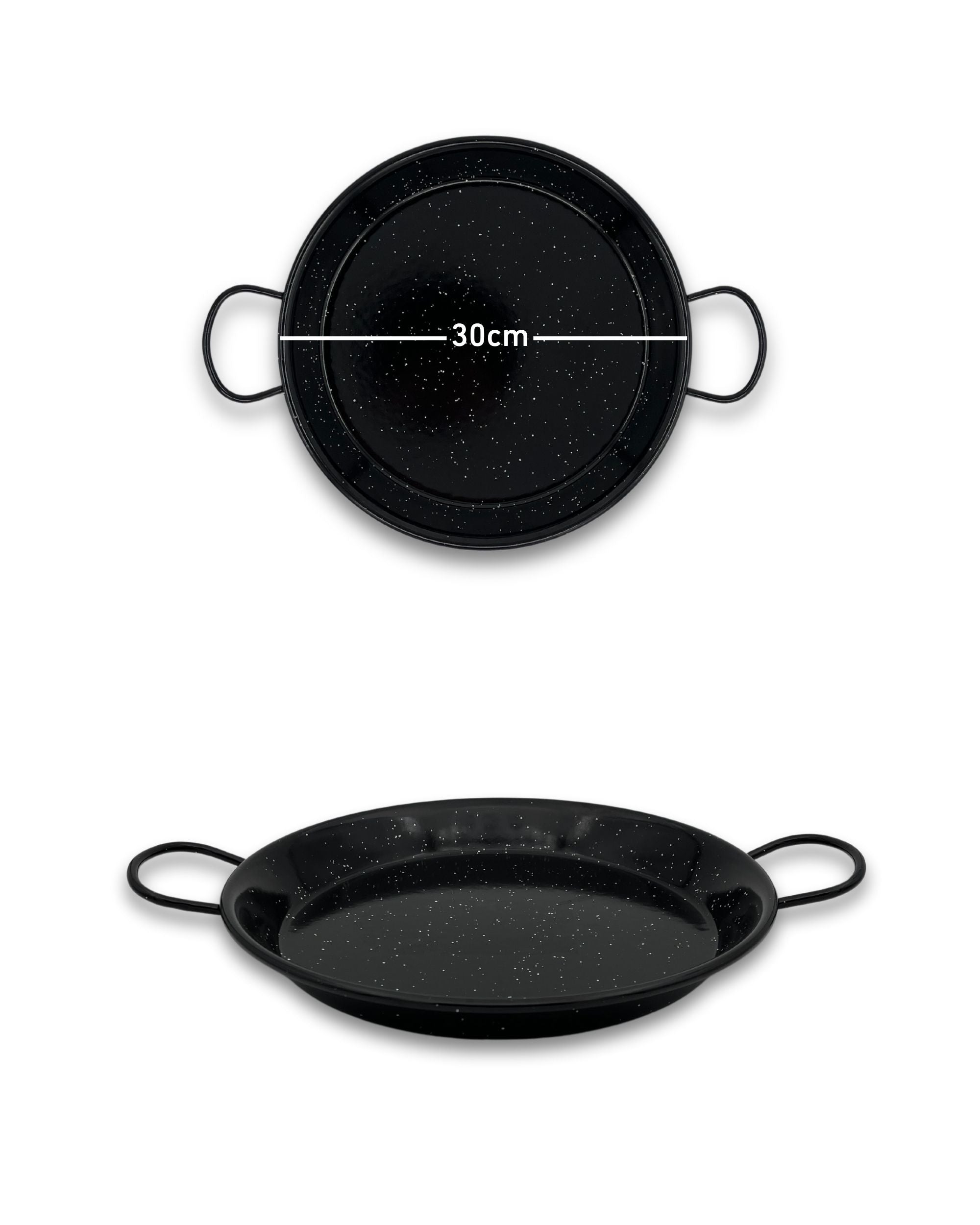 Emaljerte panner med lav kant fra Vaello