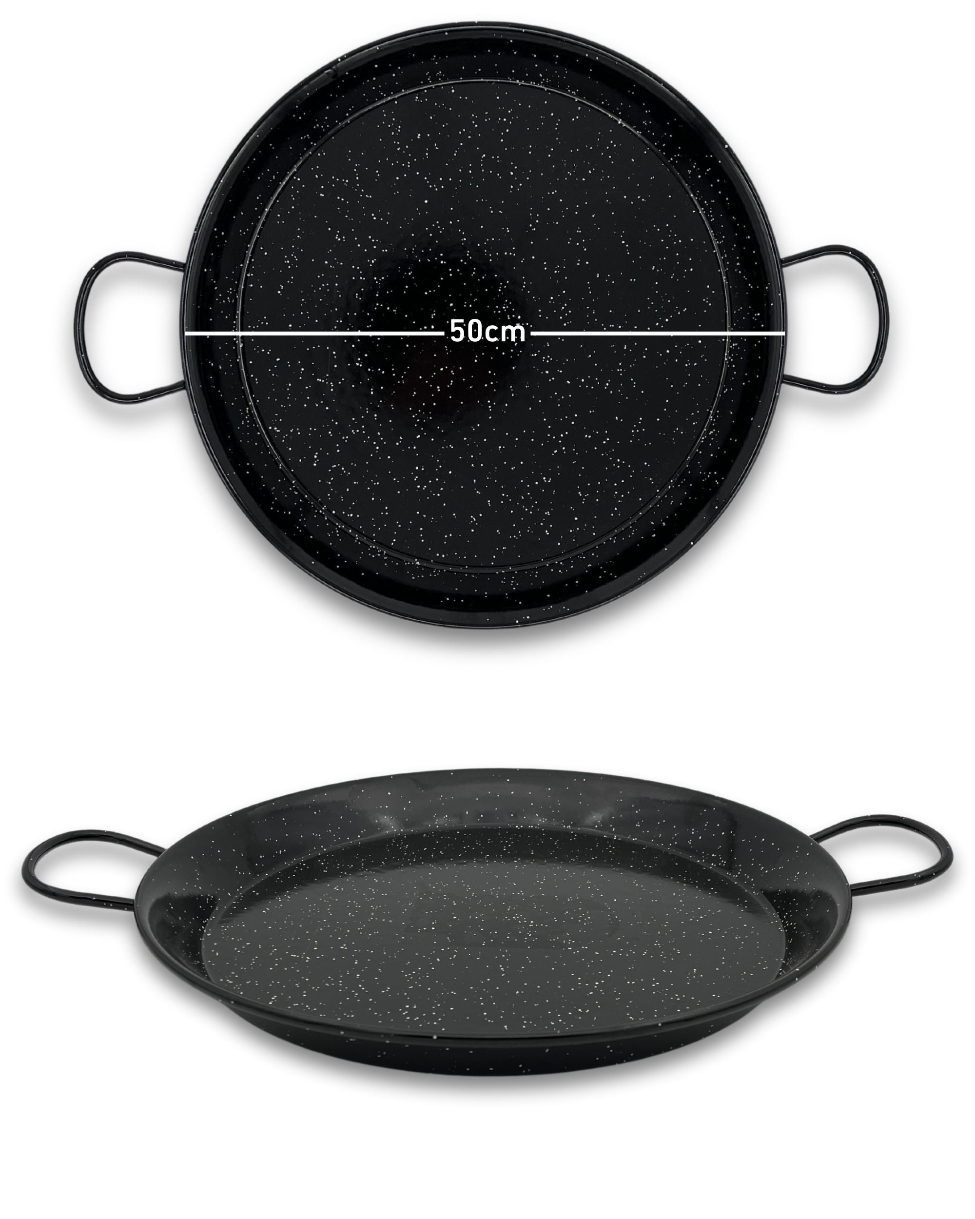 Emaljerte panner med lav kant fra Vaello