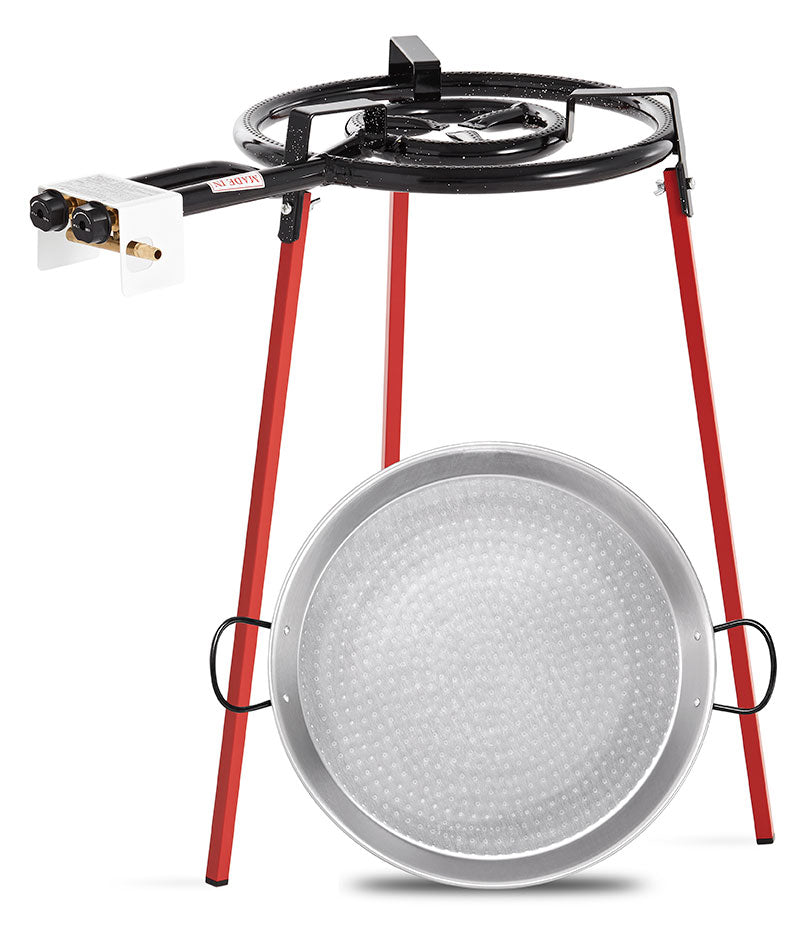 Paellasett, gassbrenner og emaljert panne fra Vaello (46 cm)