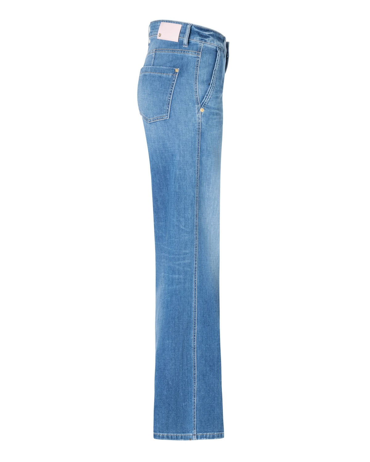 Cambio Alek bukser, lyseblå rette jeans med skrå lommer foran, høyt liv, brunt skinnmerke og hemper til belte