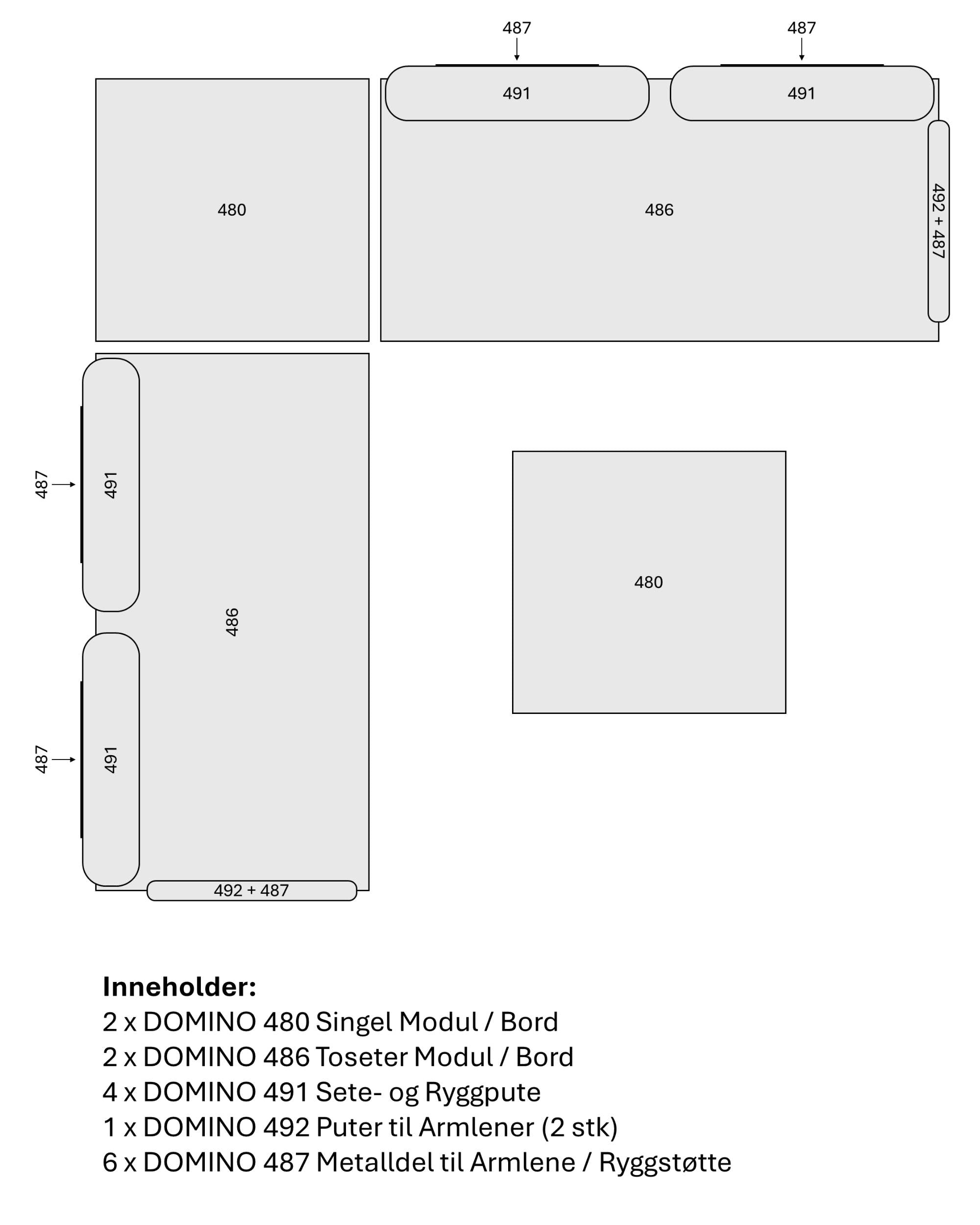 DOMINO Hjørnesofa med bord (ferdig kombinasjon) fra FIAM