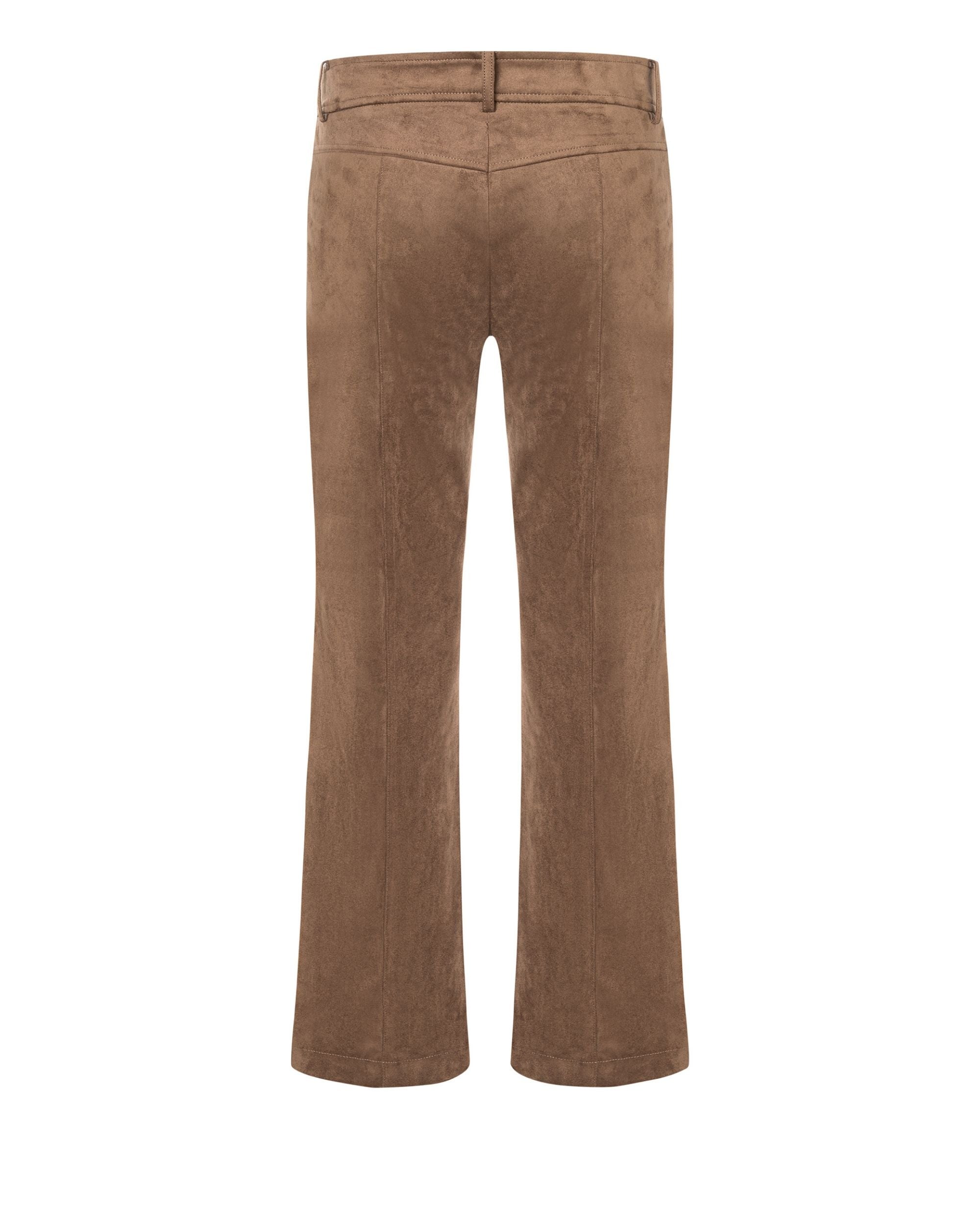 Cambio Farah bukse bakside, Mocca Mouse velour i semsket skinn-look, med beltehemper og sømdetaljer.