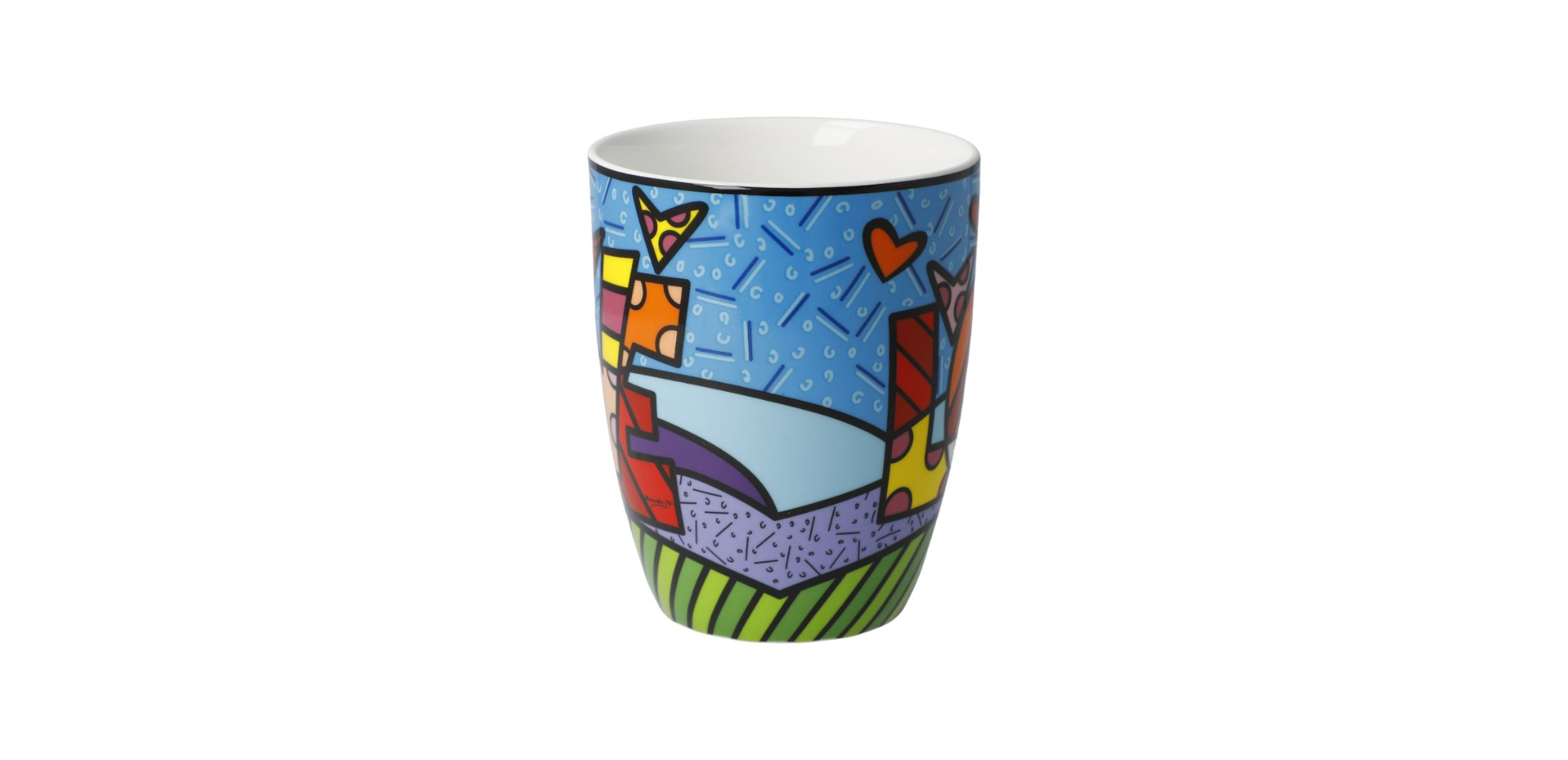 Kopp med kunstnermotiv av romero britto