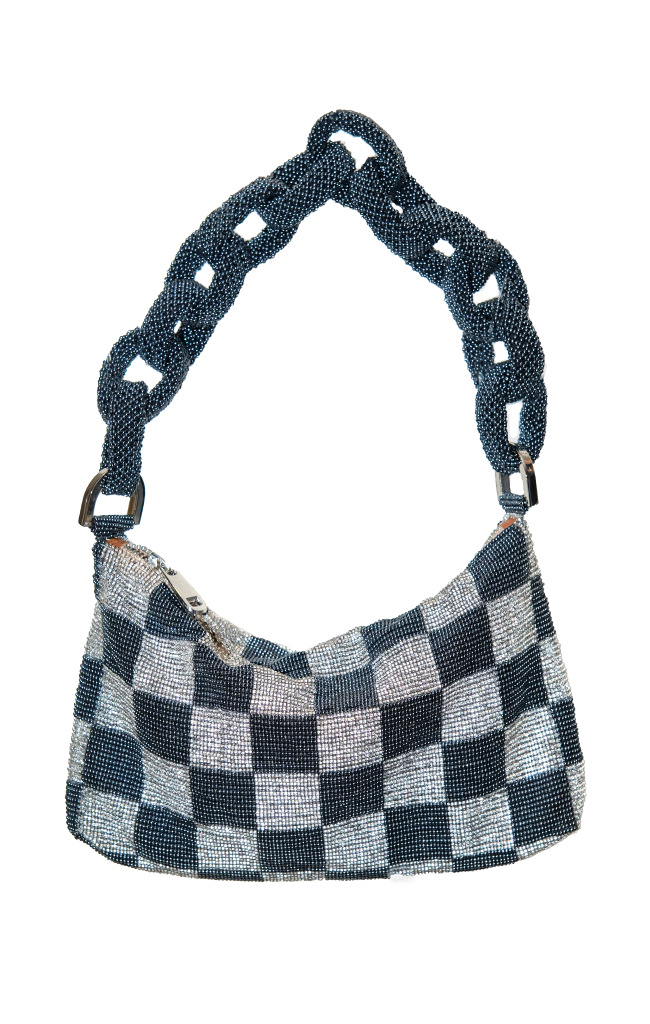 Chaquira Chain Baguette - Checkered Antracit Silver