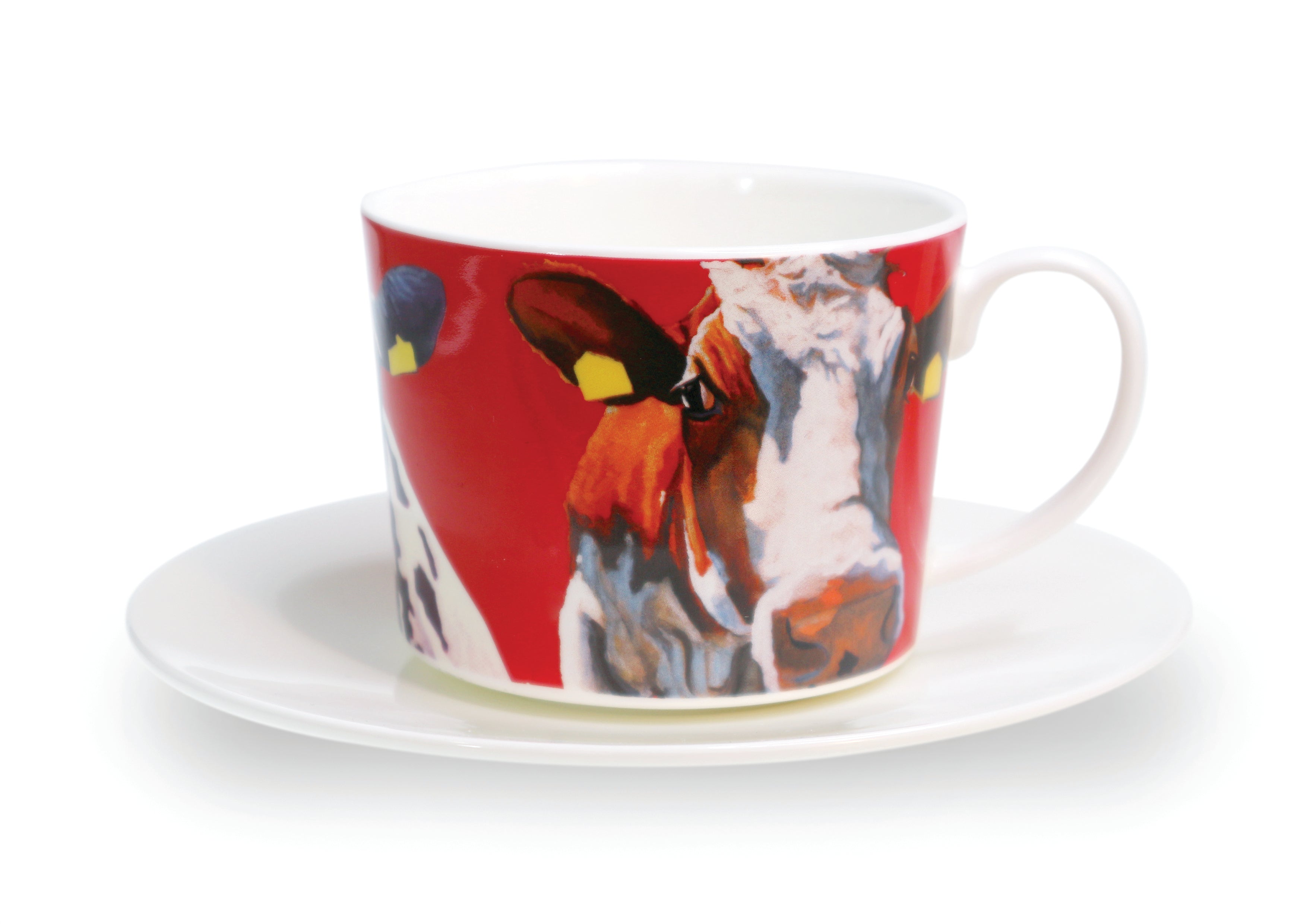 Rød ku kopp fra Eoin O'Connor til cappucino og kakao