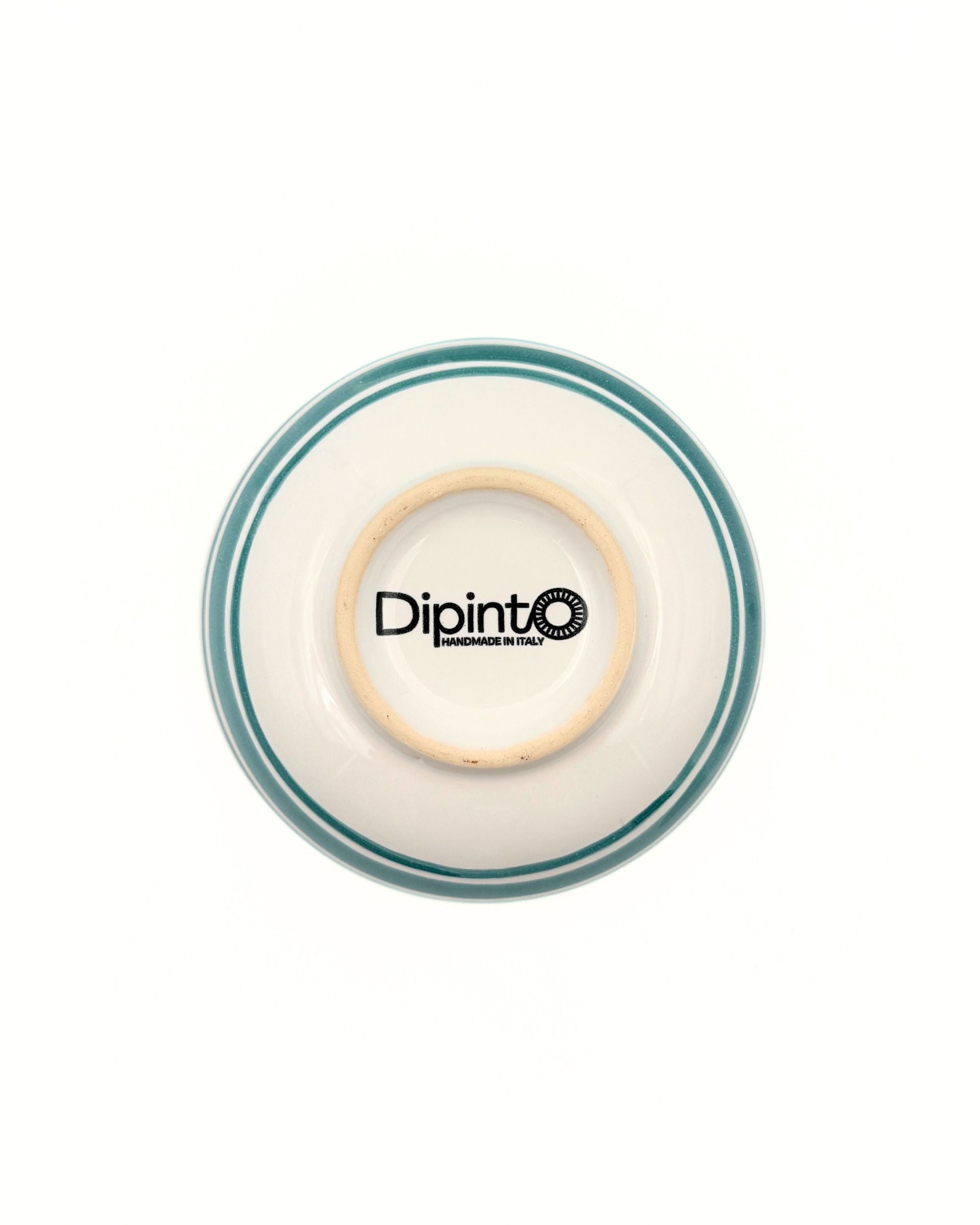 Dipinto Ceramics Amalfi bolle, undersiden med brandlogo og grønnstripet kant