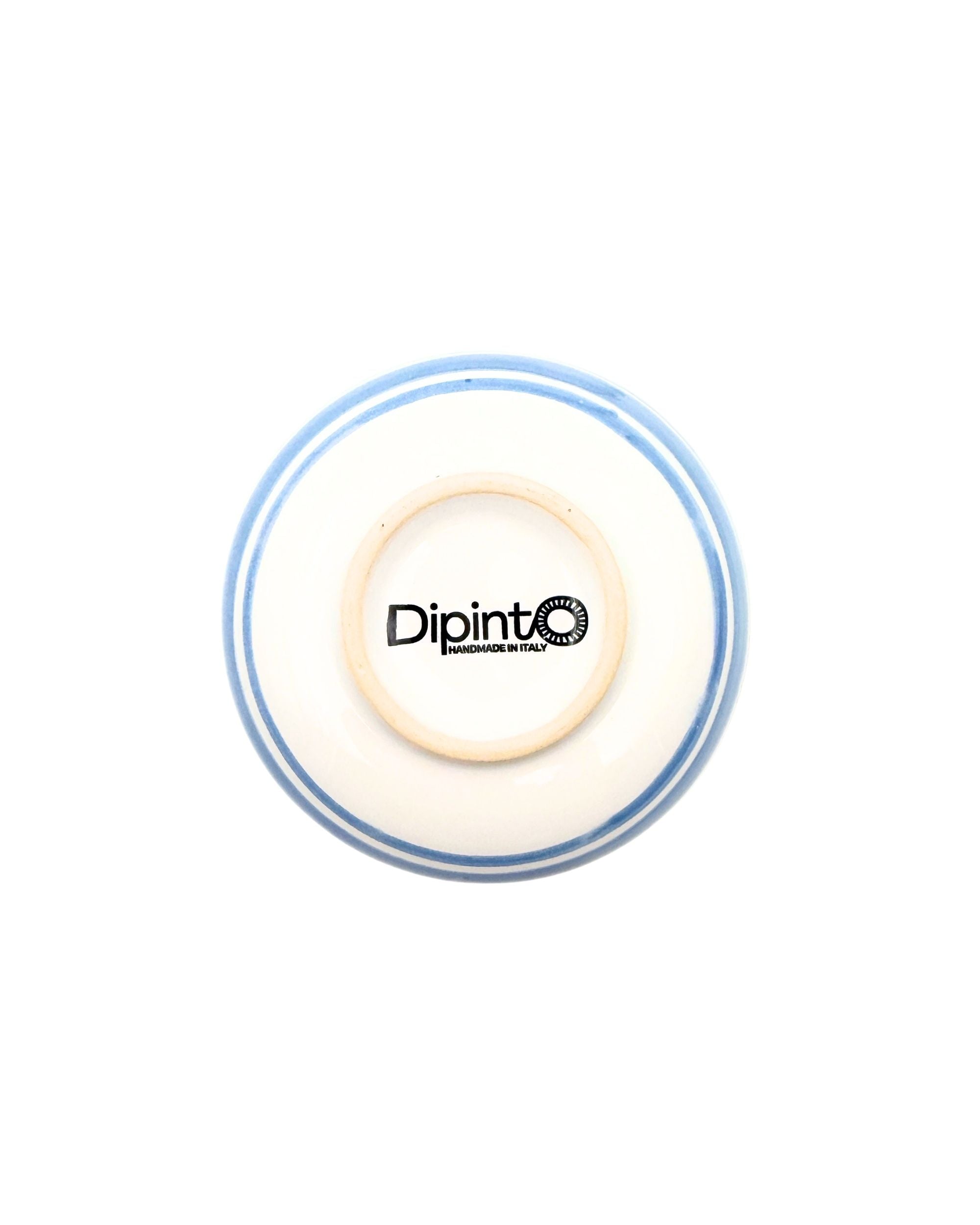 Dipinto Ceramics Amalfi liten bolle underside med logo og blå striper, håndlaget i Italia