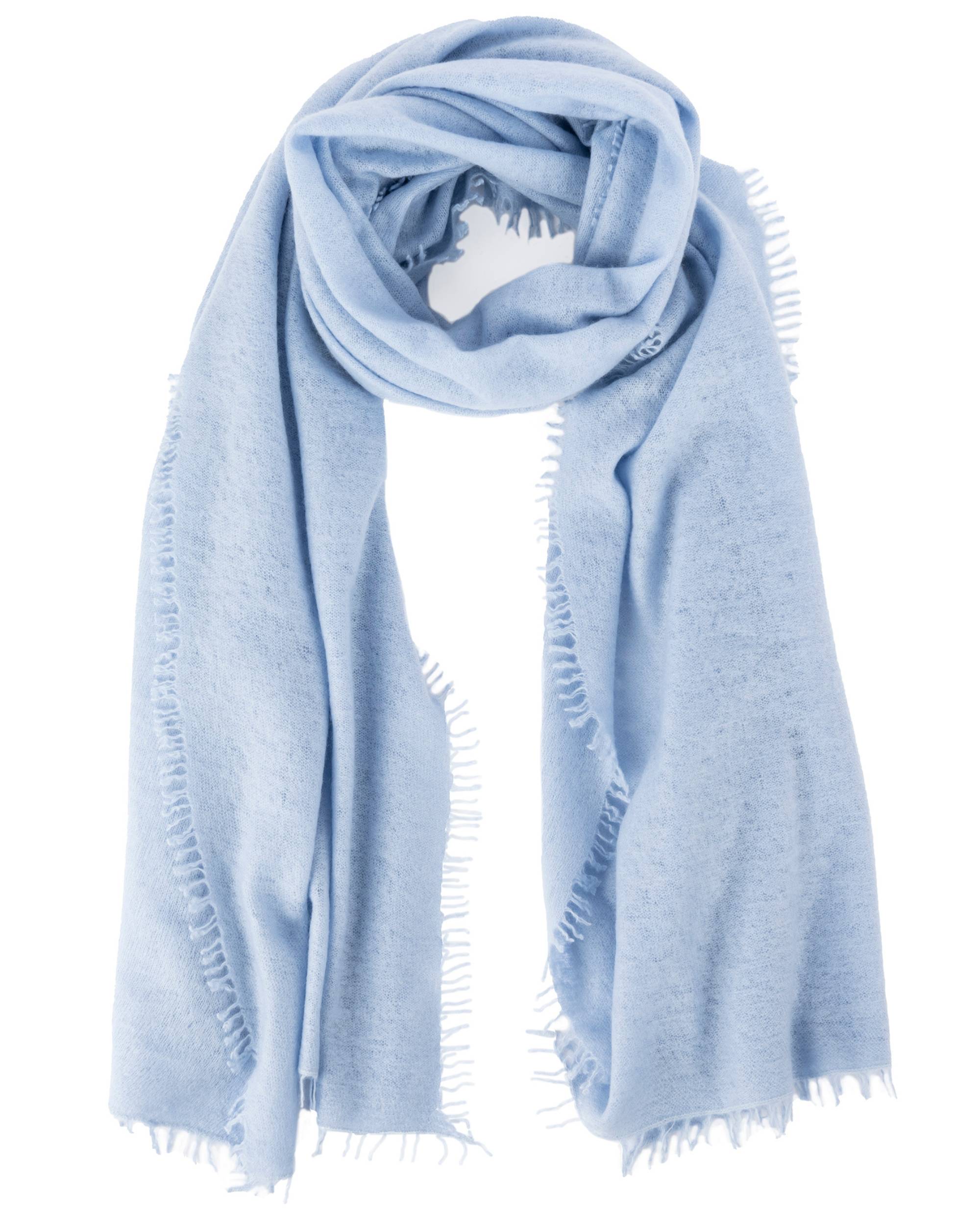 Bandana skjerf fra Close to My Heart, lyseblått cashmere-skjerf med frynser, hengende
