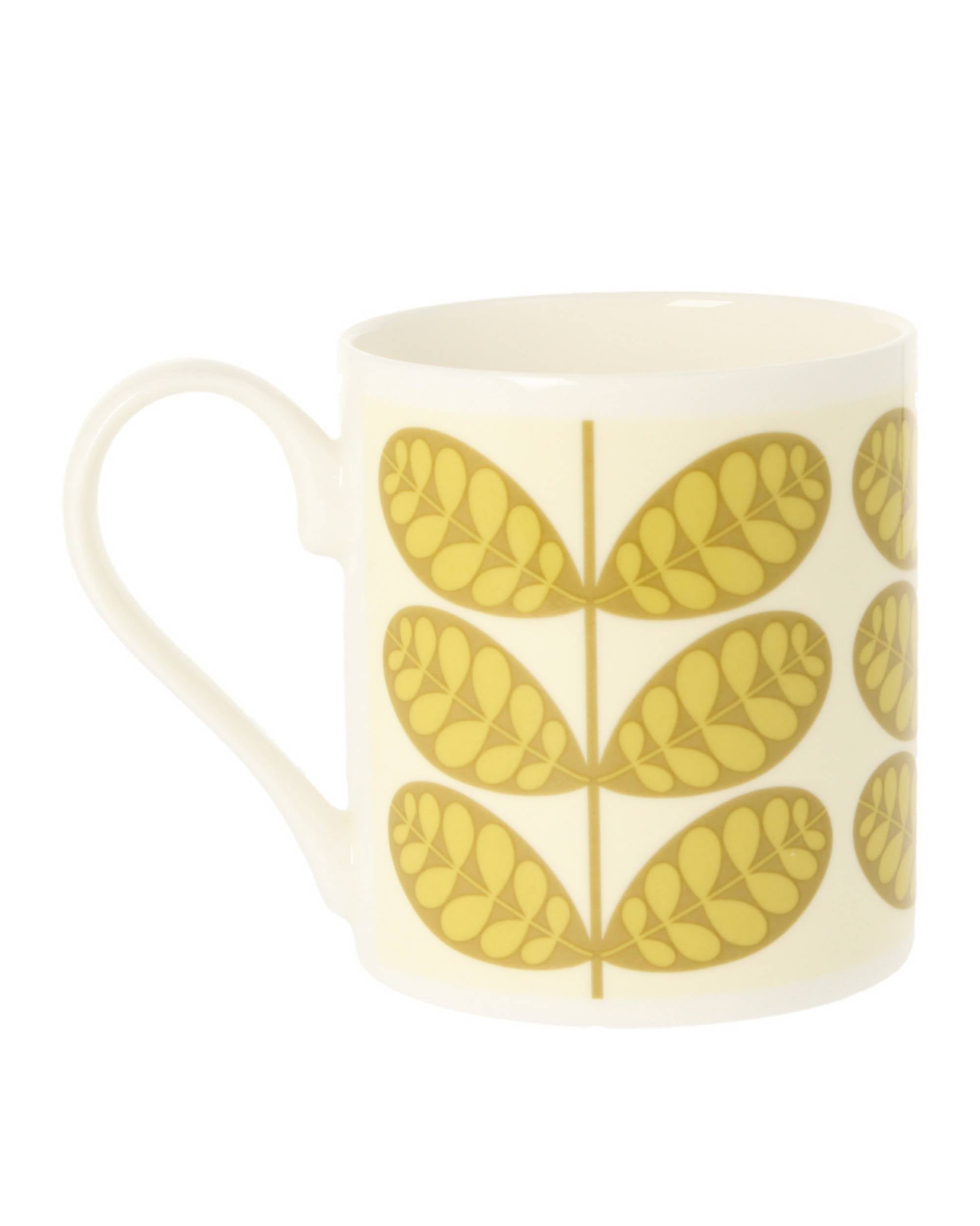 Orla Kiely Botanica Stems Ochre kopp, keramik i offwhite med oksefarget botanisk mønster av blader