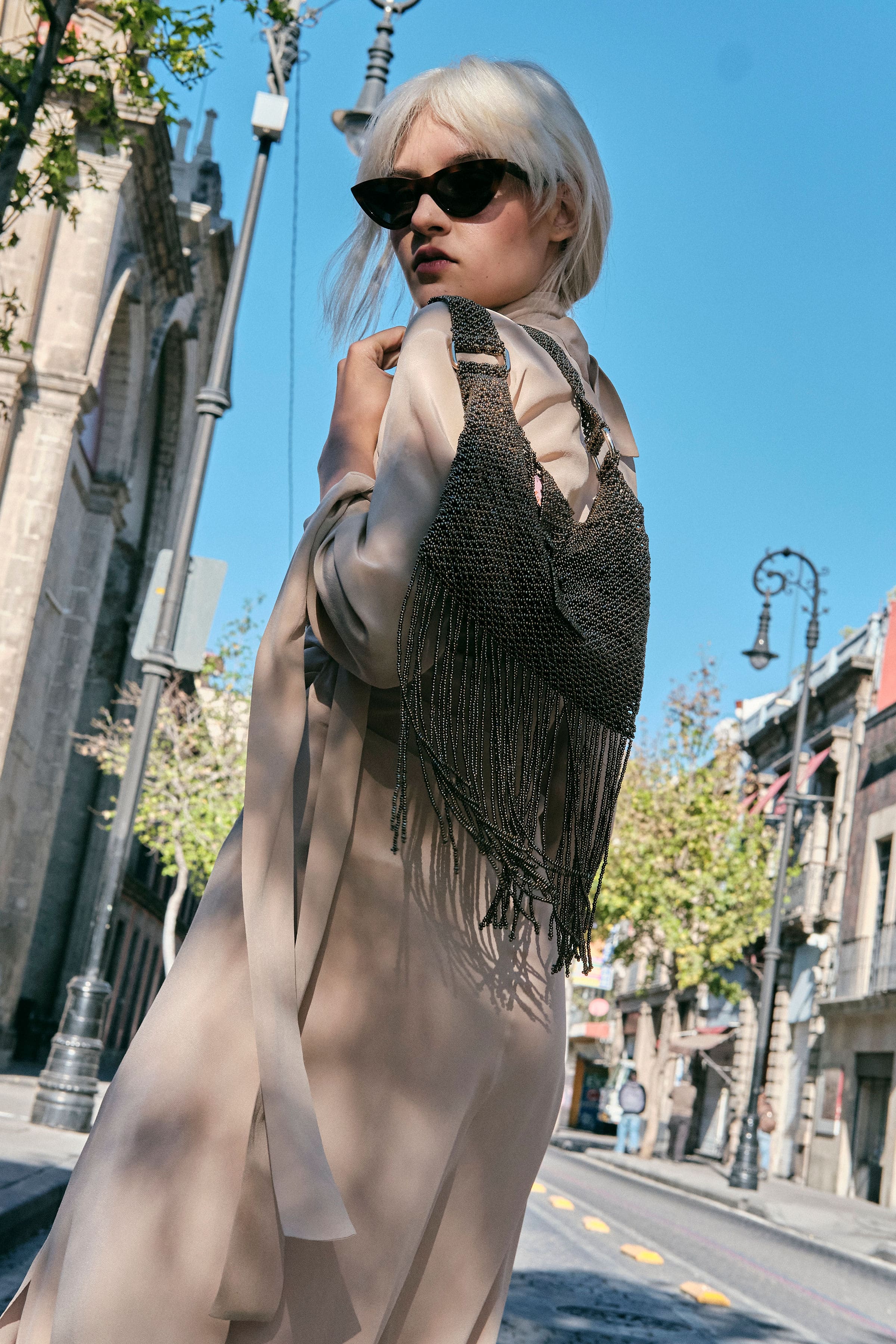 Folded Fringe Shoulder Bag - Mixed Bronze