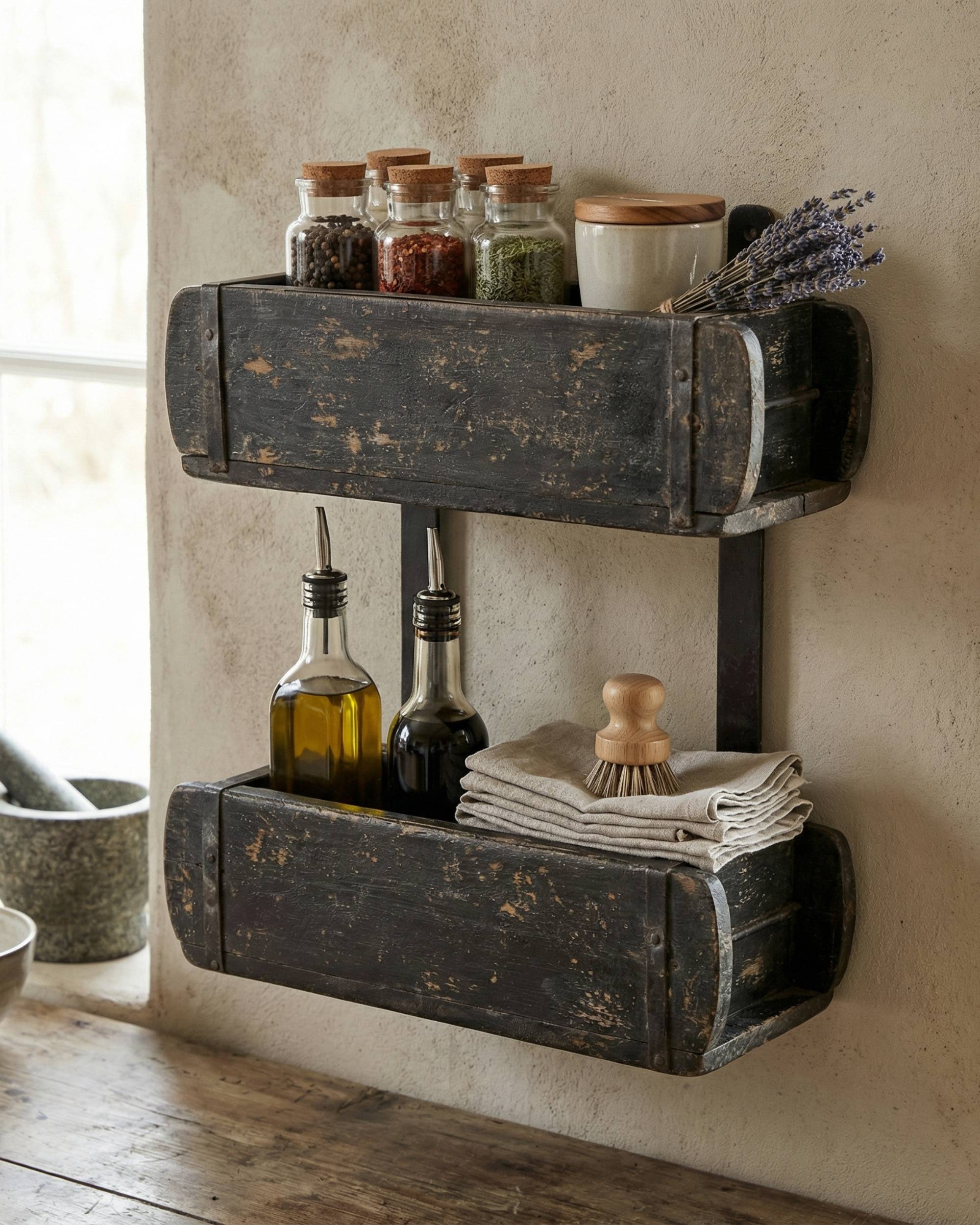 Svart trehylle med to bokser fra Sjælsø Nordic