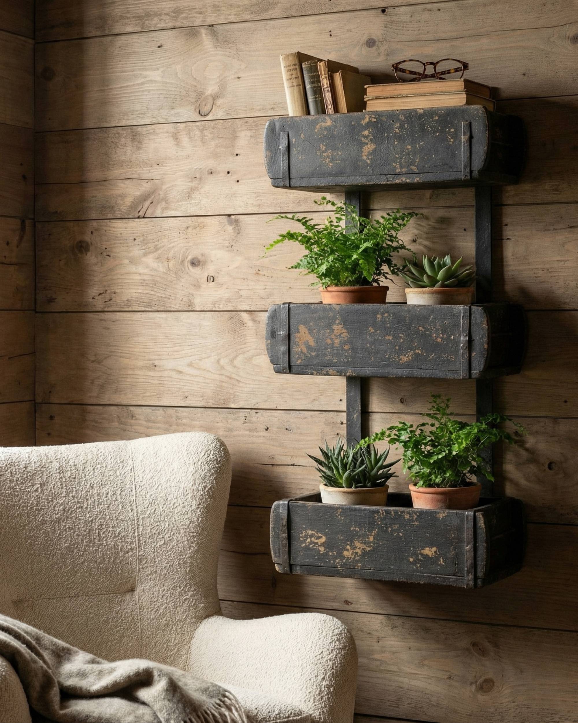 Svart trehylle med tre bokser fra Sjælsø Nordic