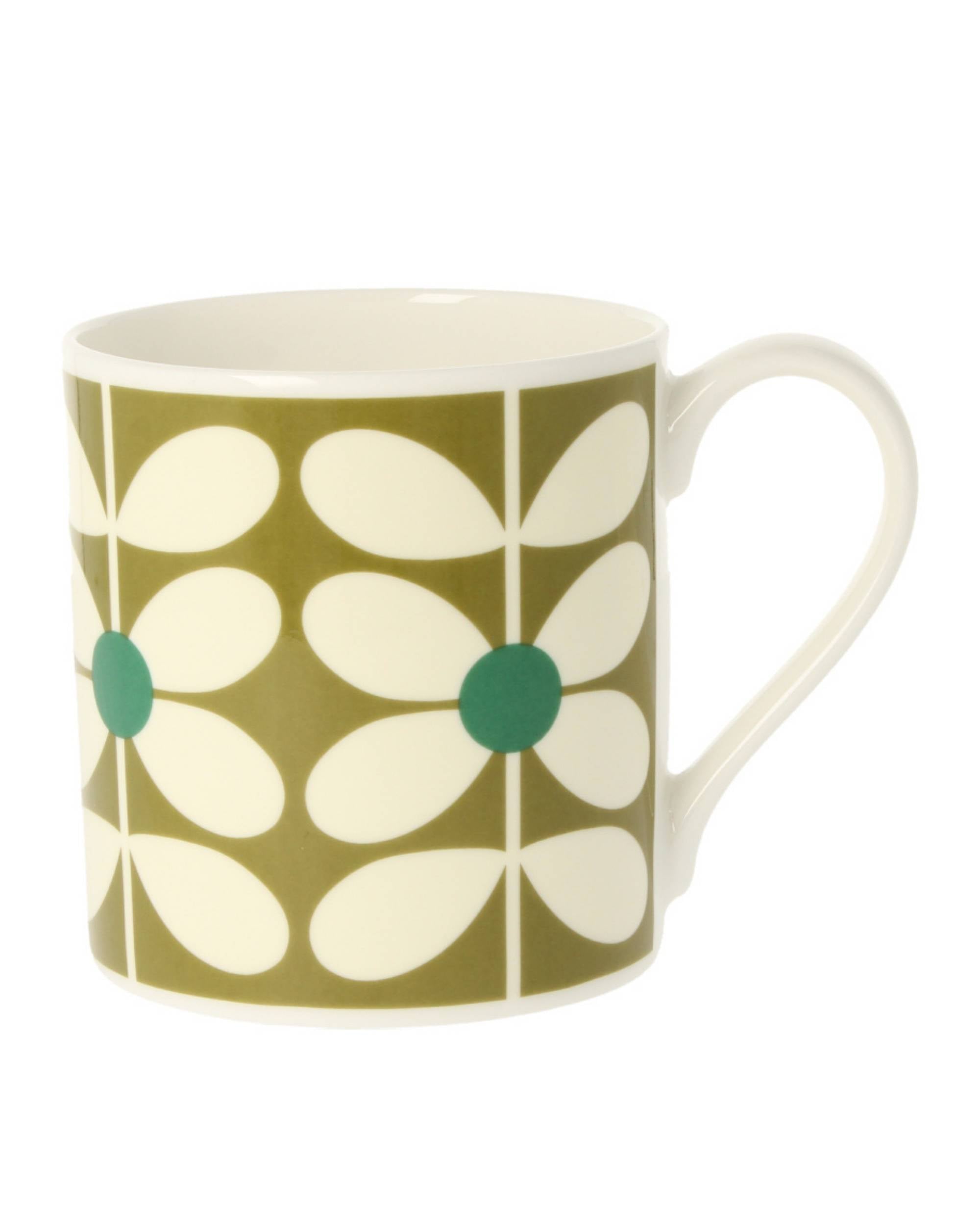 Orla Kiely Sixties Stem Olive kopp i krem og olivenfarget porselen med grafisk blomstermønster