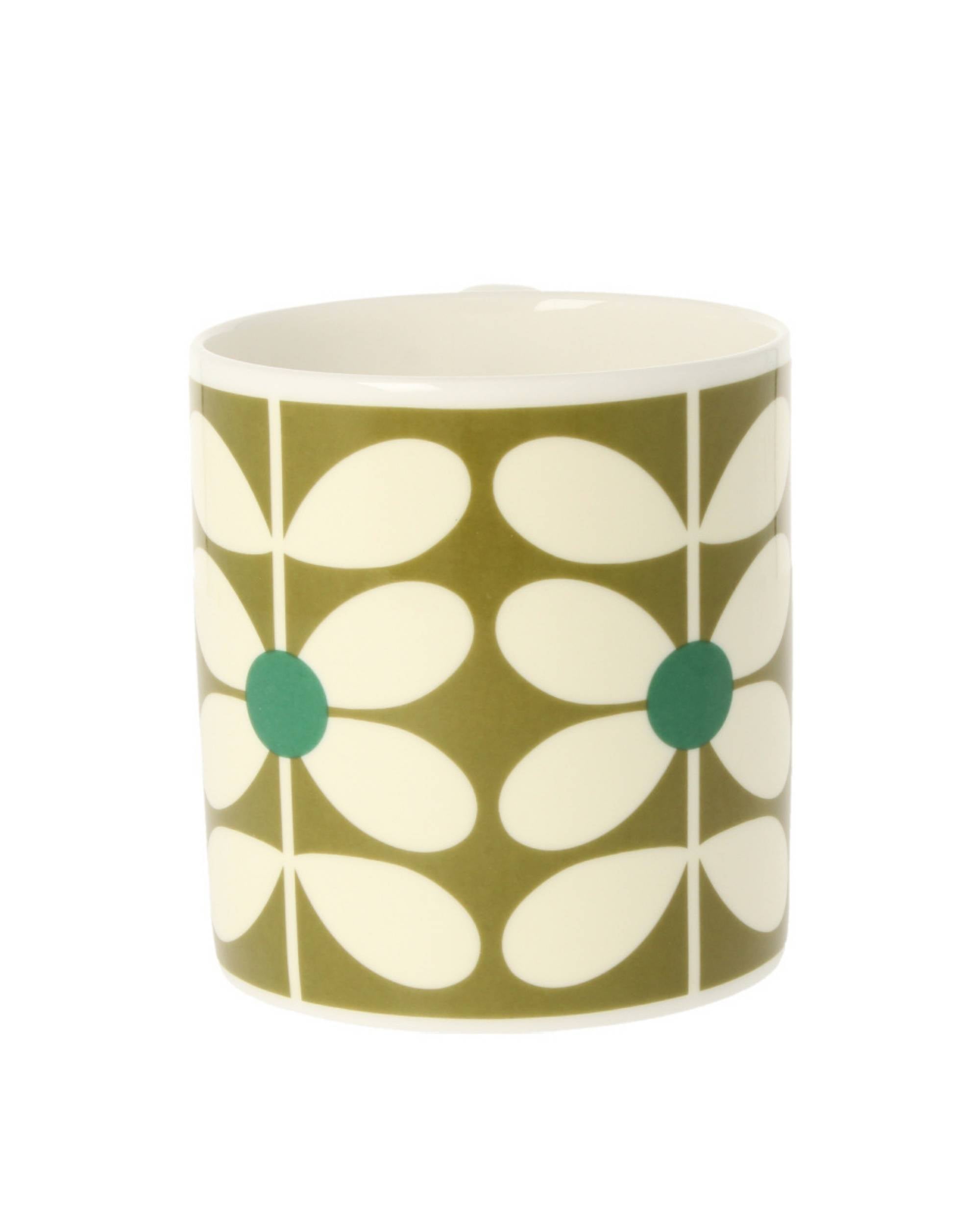 Orla Kiely Sixties Stem Olive kopp av keramikk, beige med oliven og teal Sixties Stem-mønster