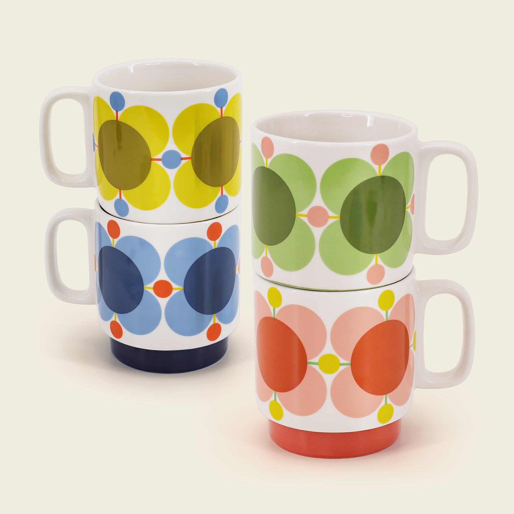 Sett med 4 stk Orla Kiely kopper i Atomic Flower mønster