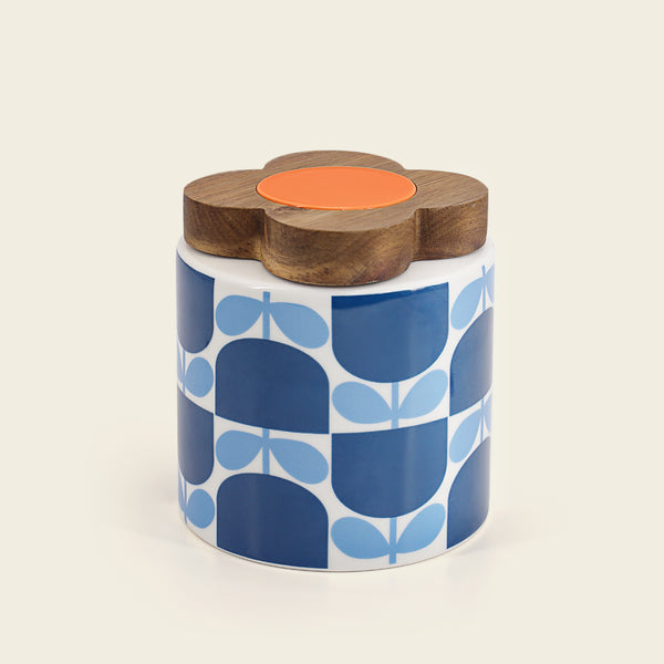 Oppbevaringskrukke fra Orla Kiely i Block Flower  Navy mønster