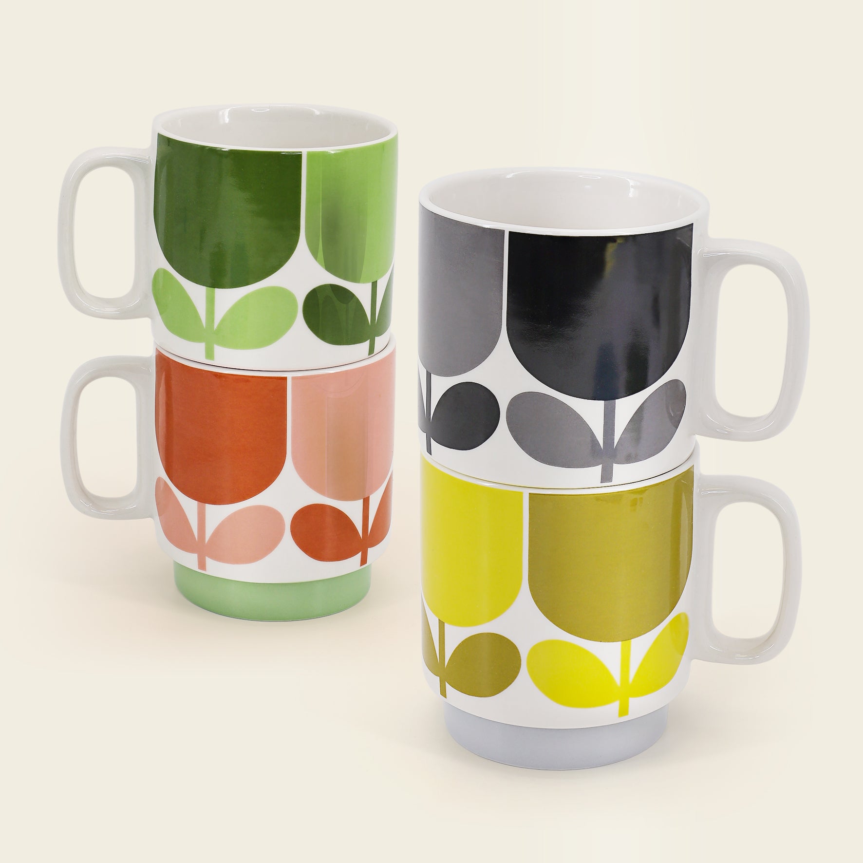 Sett med 4 stk Orla Kiely kopper i Block Flower mønster