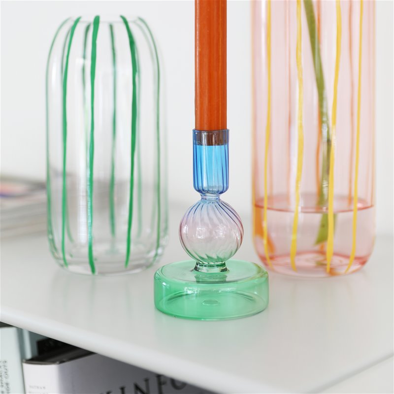Blå jumble lysestake i glass fra &klevering